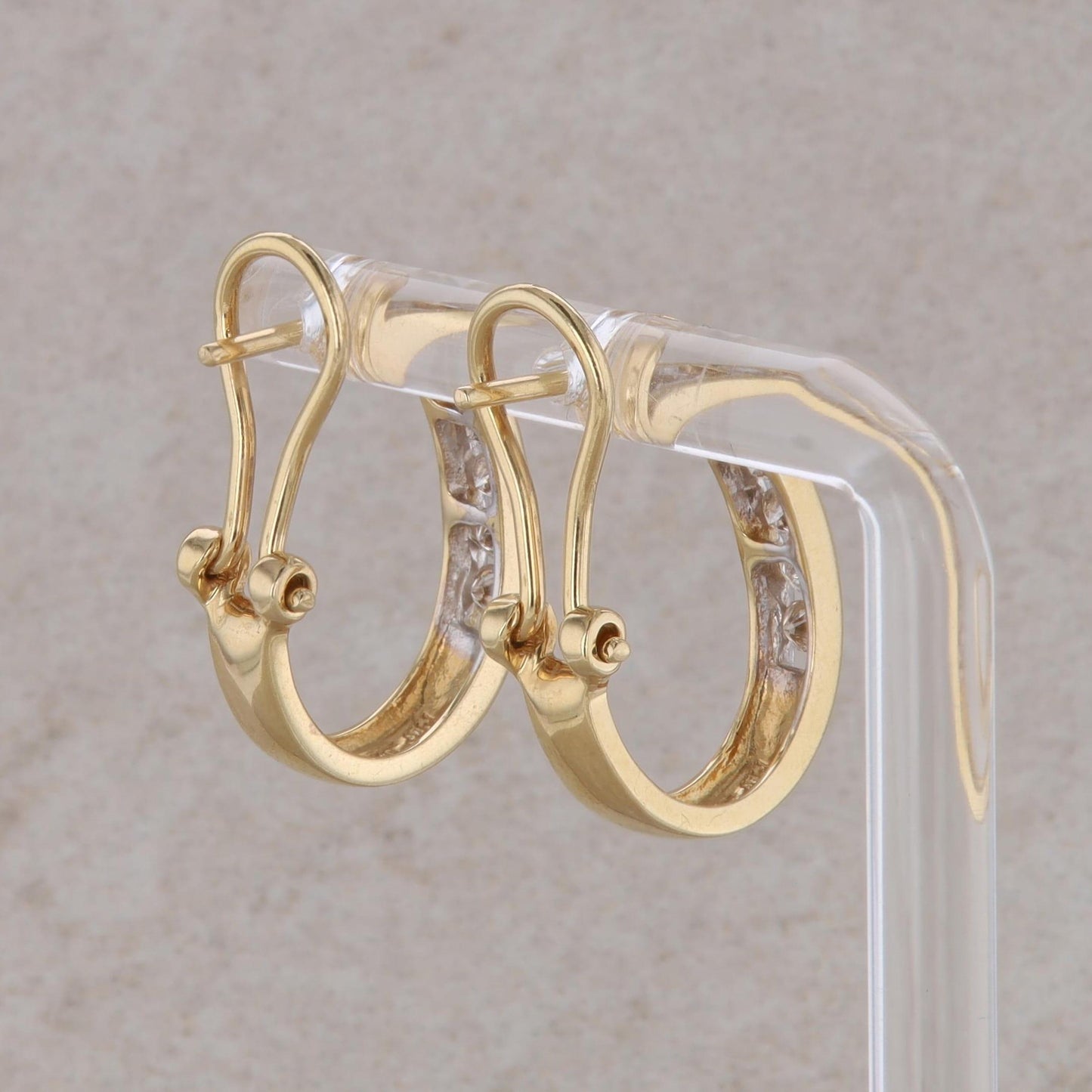 14k Yellow Gold Channel Set Diamond Hoop Earrings