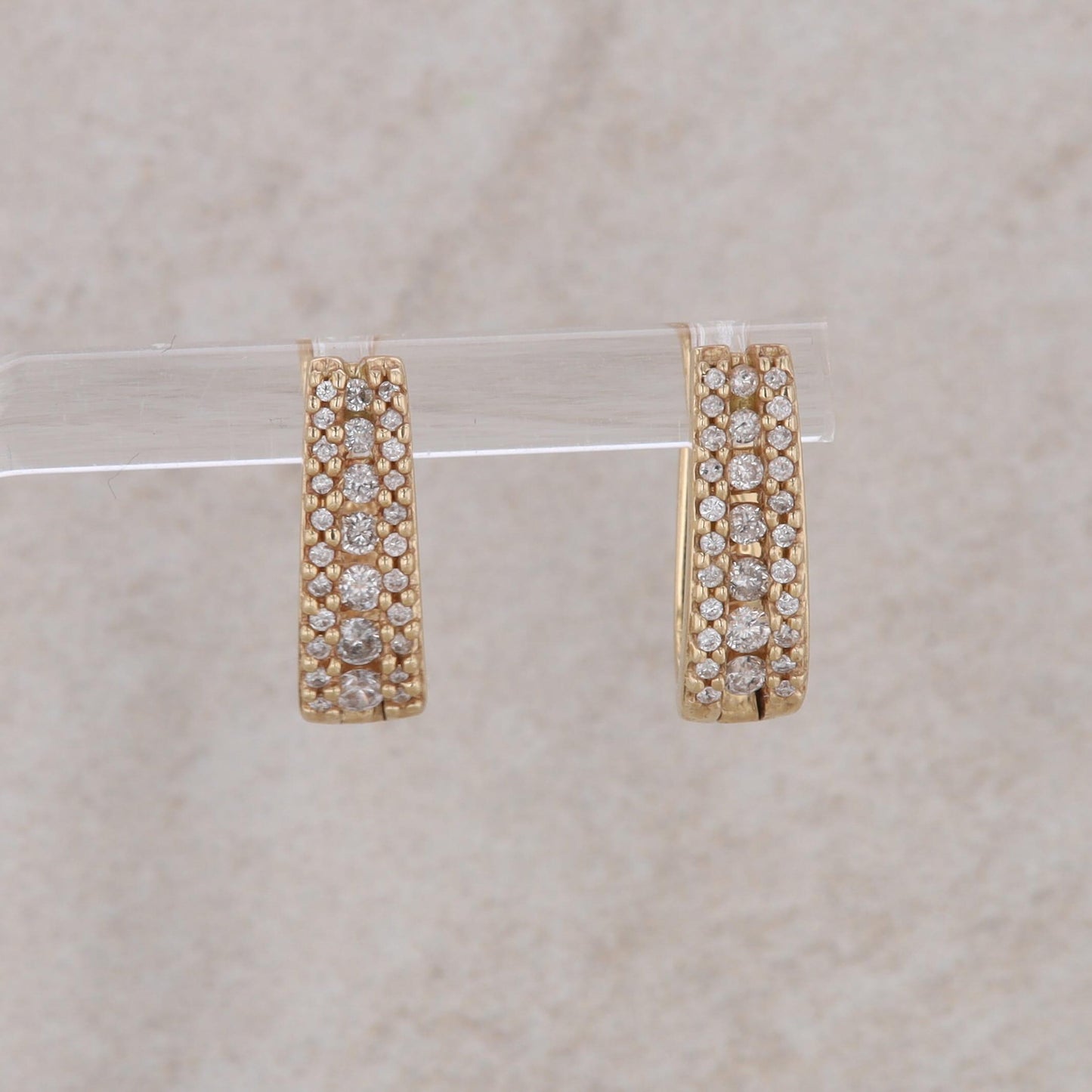 14k Yellow Gold Diamond Prong and Channel Set Hoop Earrings