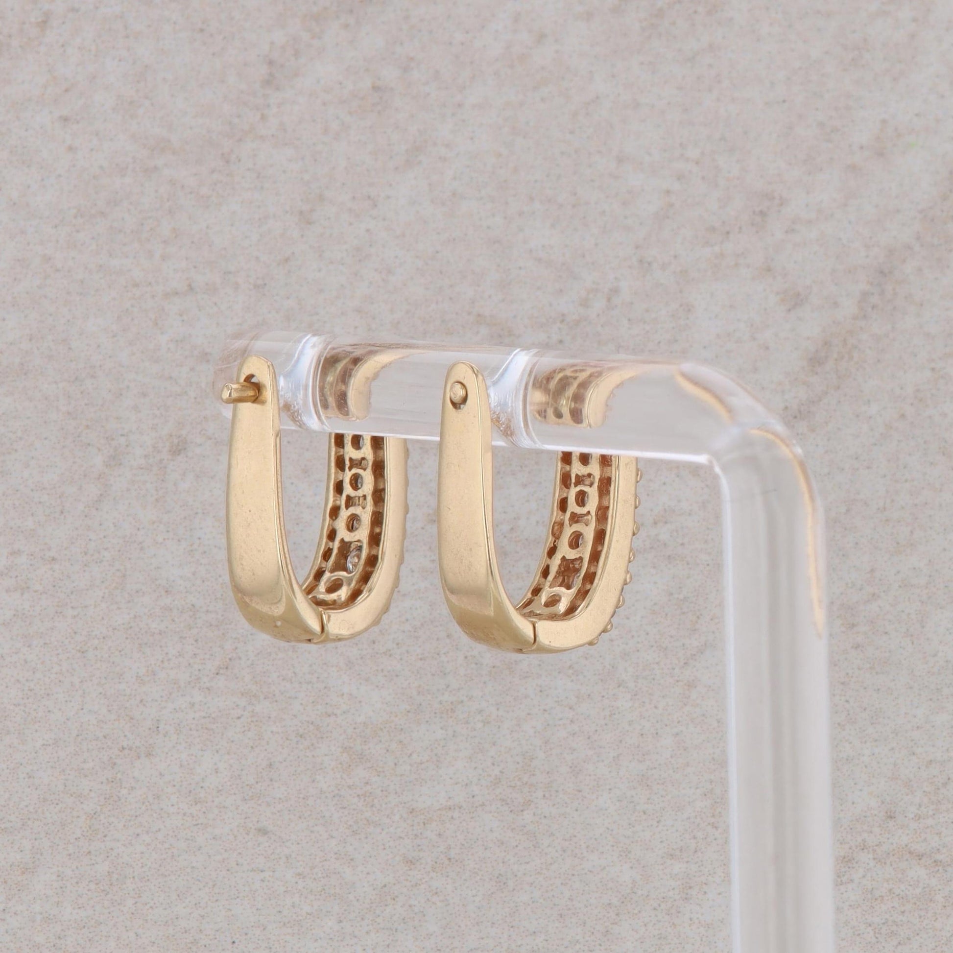 14k Yellow Gold Diamond Prong and Channel Set Hoop Earrings