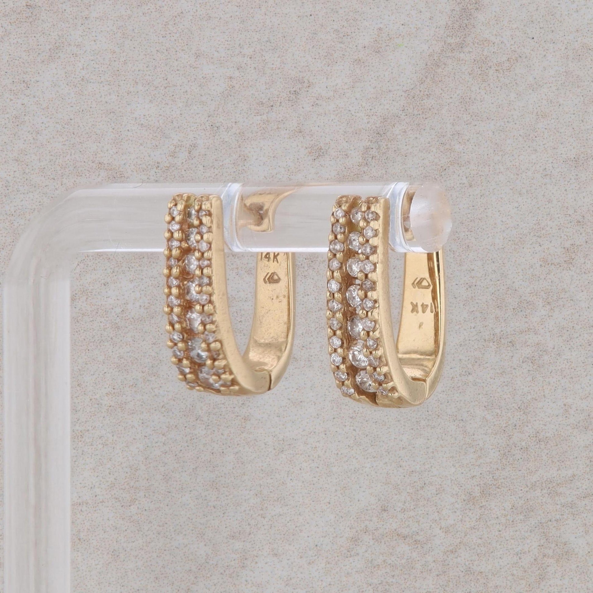 14k Yellow Gold Diamond Prong and Channel Set Hoop Earrings