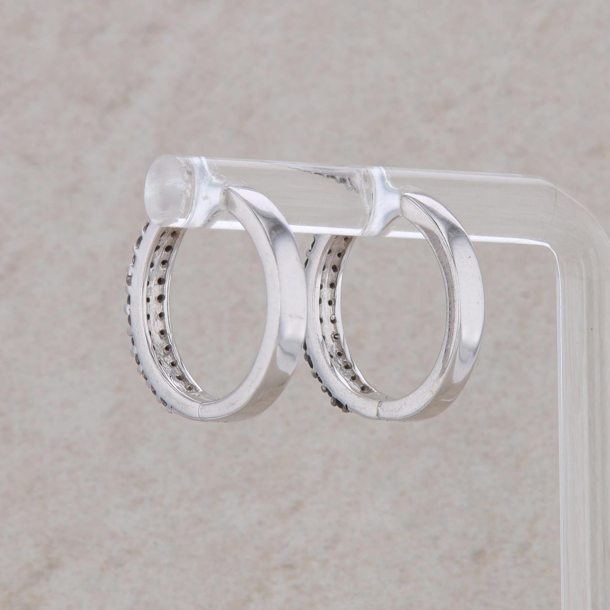 10k White Gold Black and White Diamond Double Row Hoop Earrings