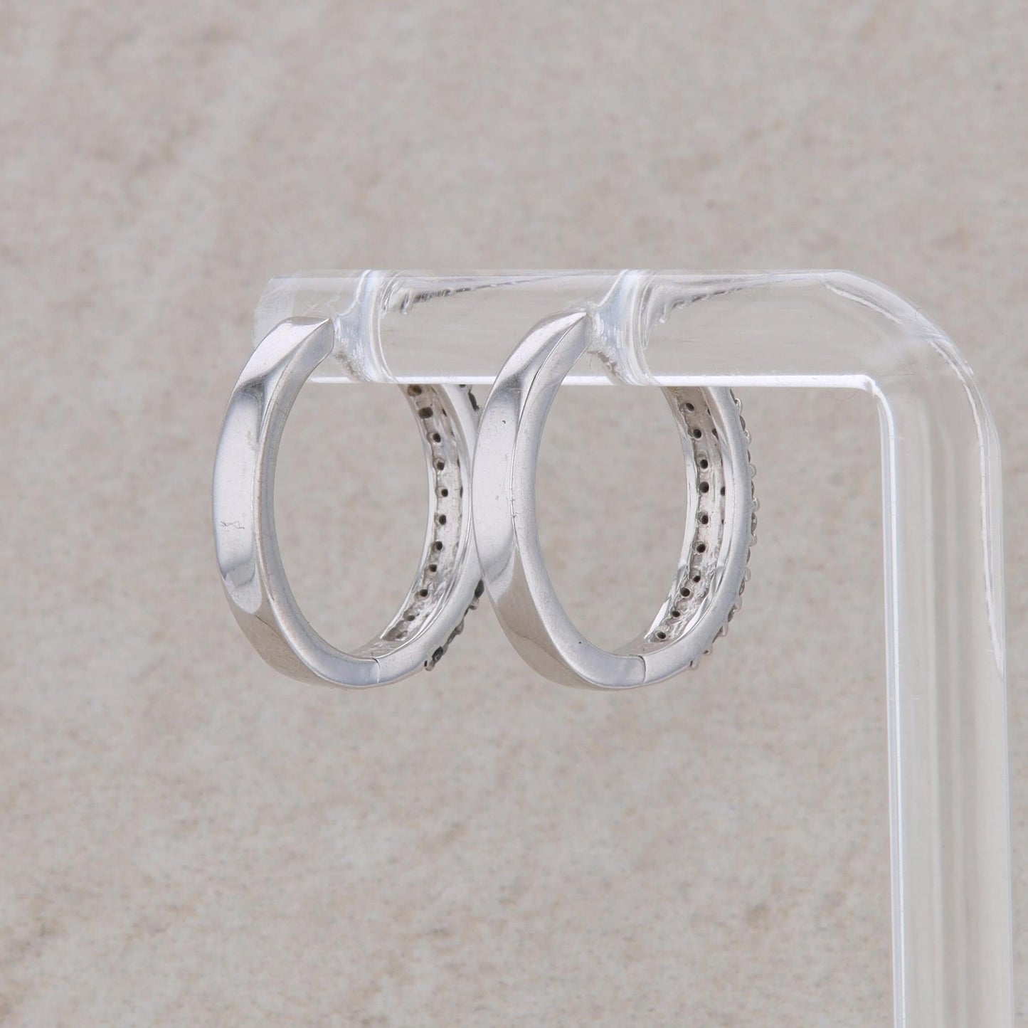 10k White Gold Black and White Diamond Double Row Hoop Earrings