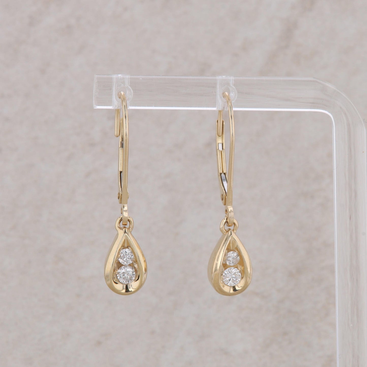 14k Yellow Gold Diamond Teardrop Leverback Drop Earrings