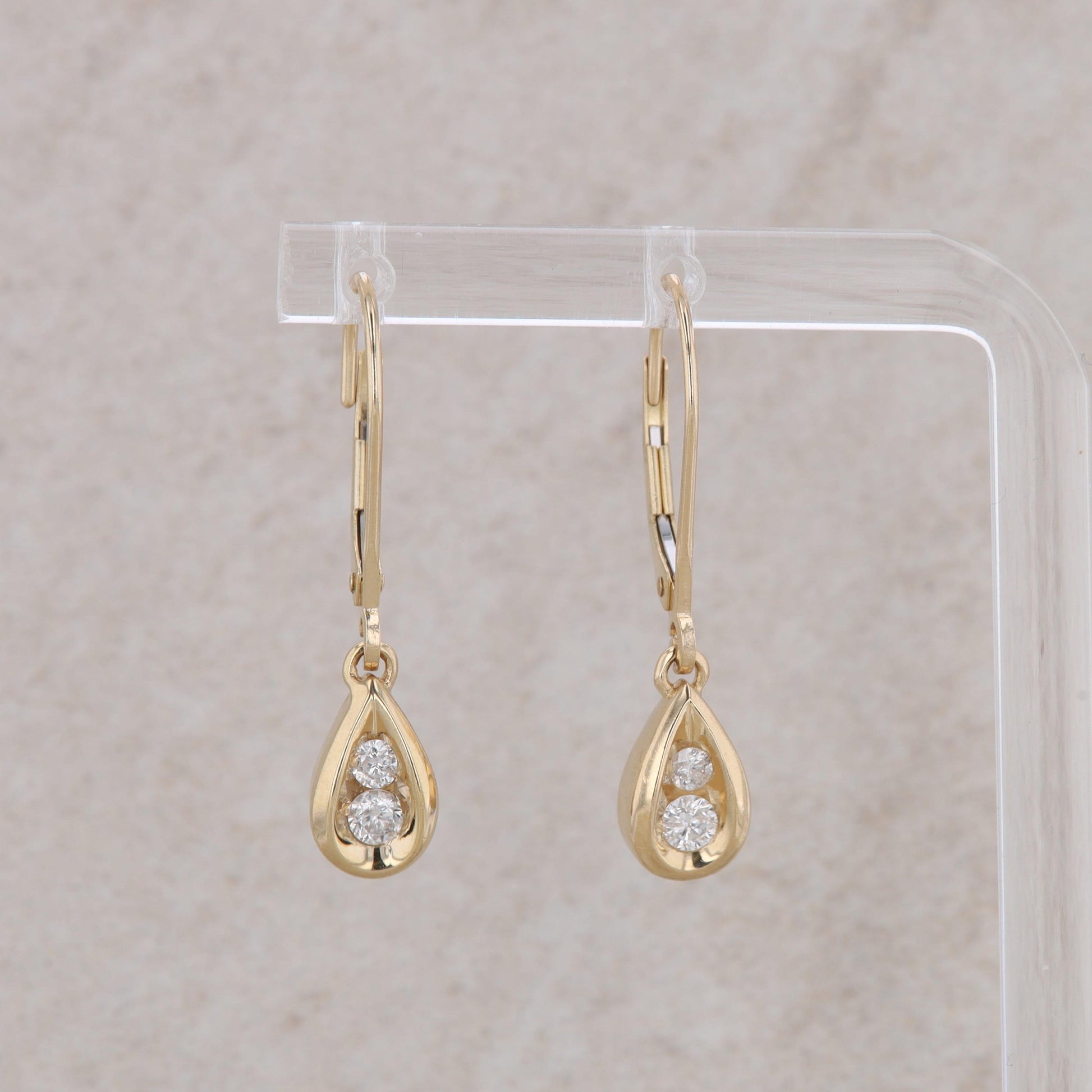 14k Yellow Gold Diamond Teardrop Leverback Drop Earrings