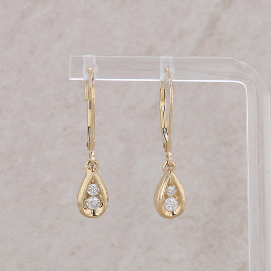 14k Yellow Gold Diamond Teardrop Leverback Drop Earrings