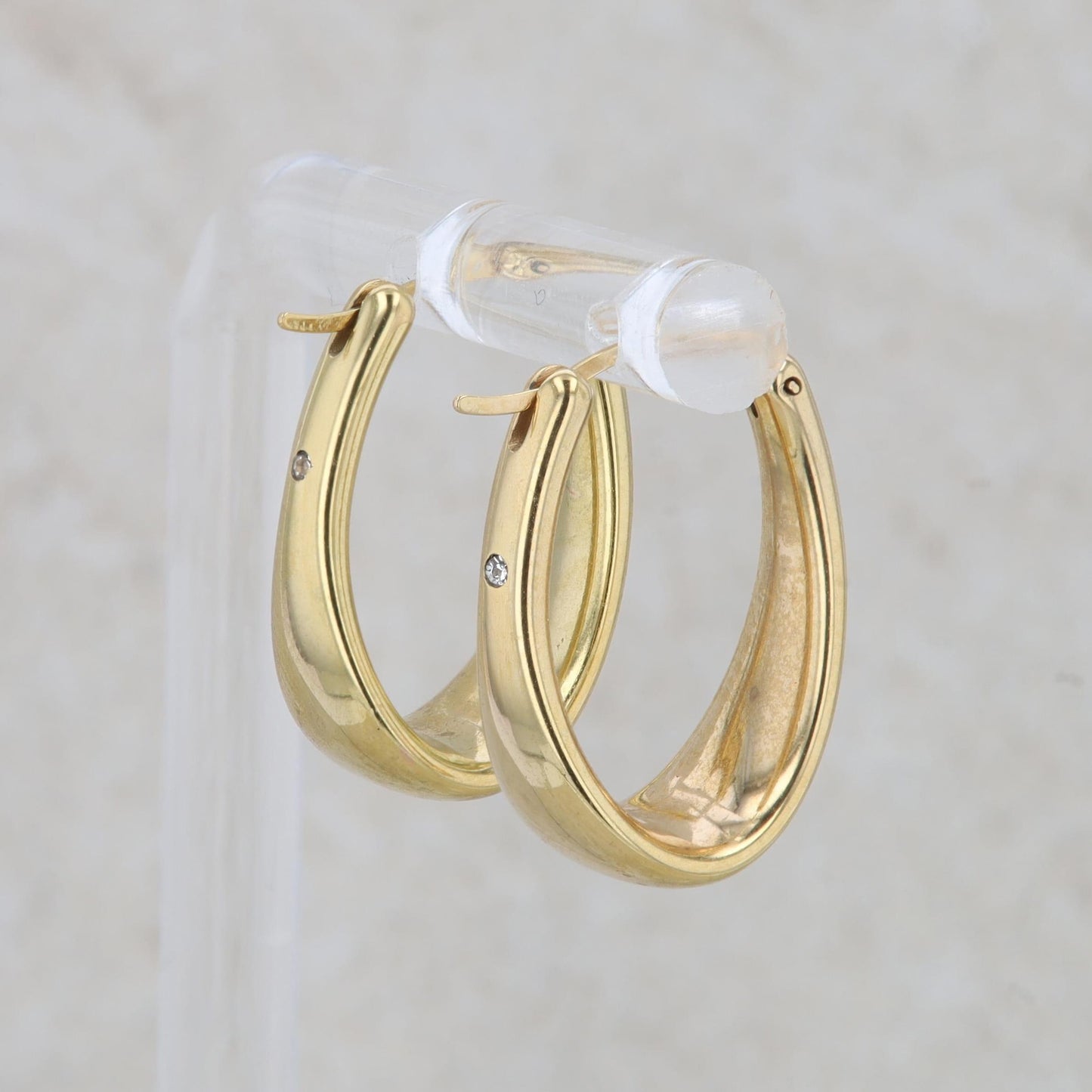 10k Yellow Gold Tapered Hoop Single Diamond Earrings