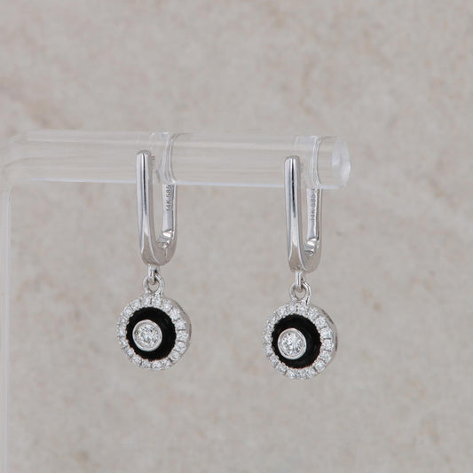 14k White Gold Diamond Halo Dangle Earrings