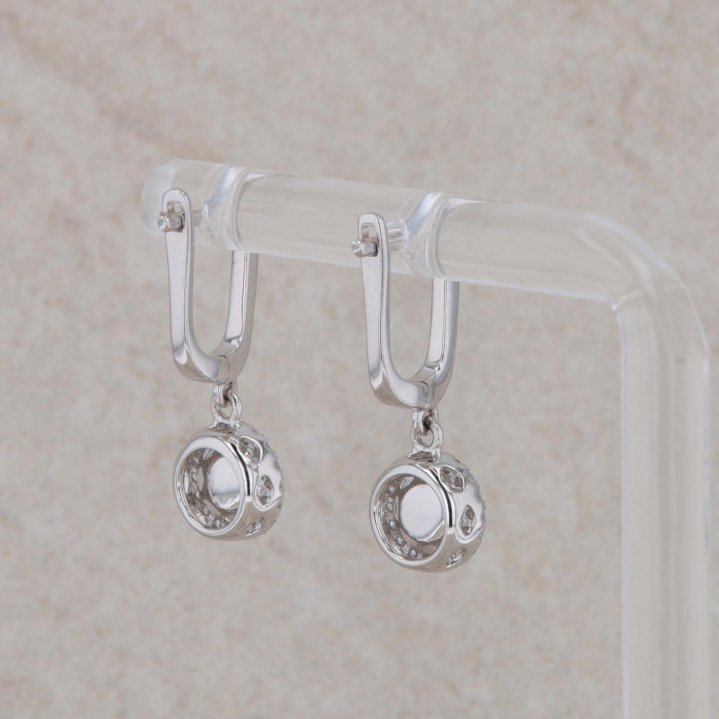 14k White Gold Diamond Halo Dangle Earrings