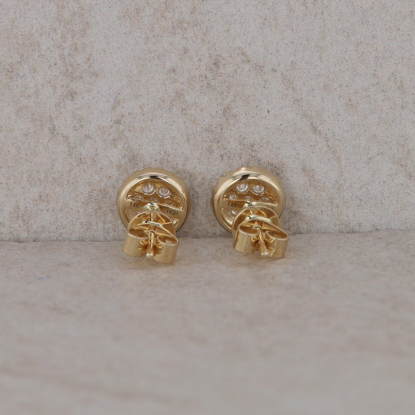 14k Yellow Gold Cluster Round Stud Earrings