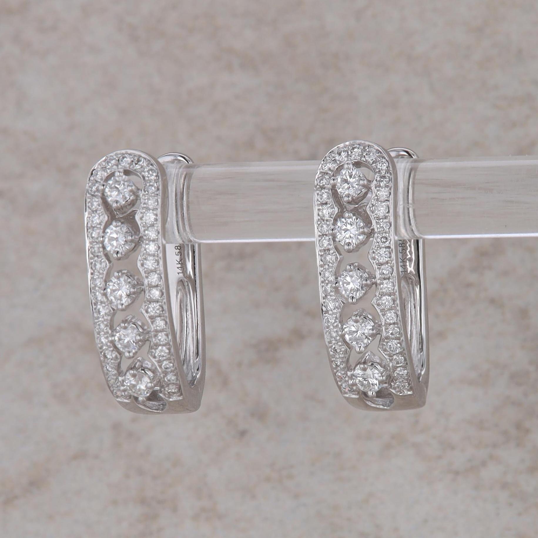 14k White Gold Diamond Hoop Oval Earrings