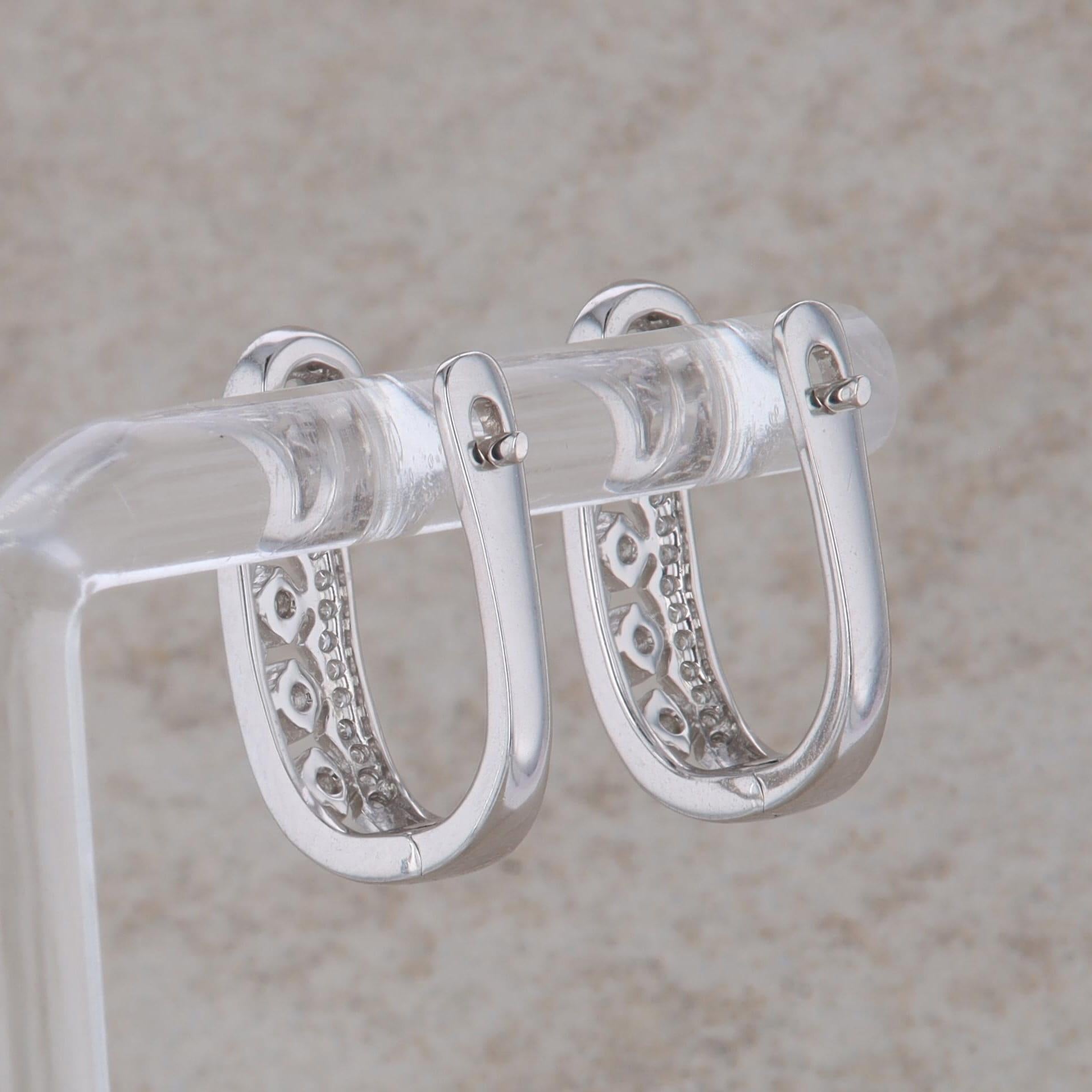 14k White Gold Diamond Hoop Oval Earrings