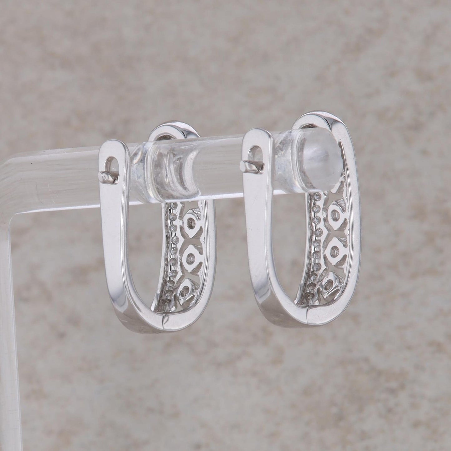 14k White Gold Diamond Hoop Oval Earrings