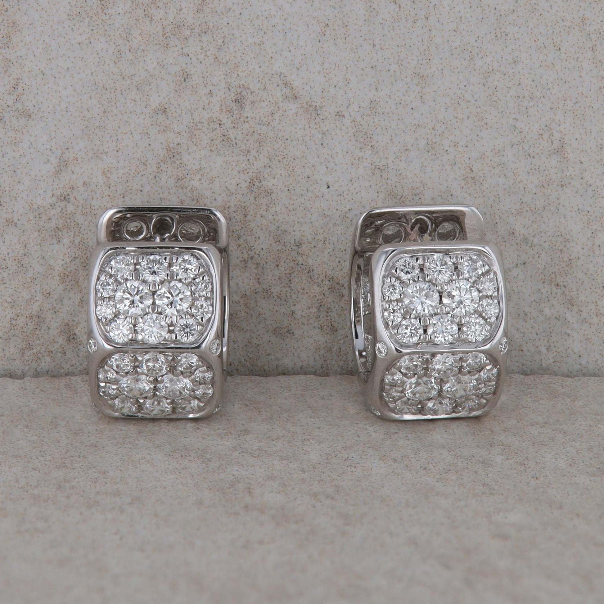 14k White Gold Diamond Huggie Hoop Style Earrings