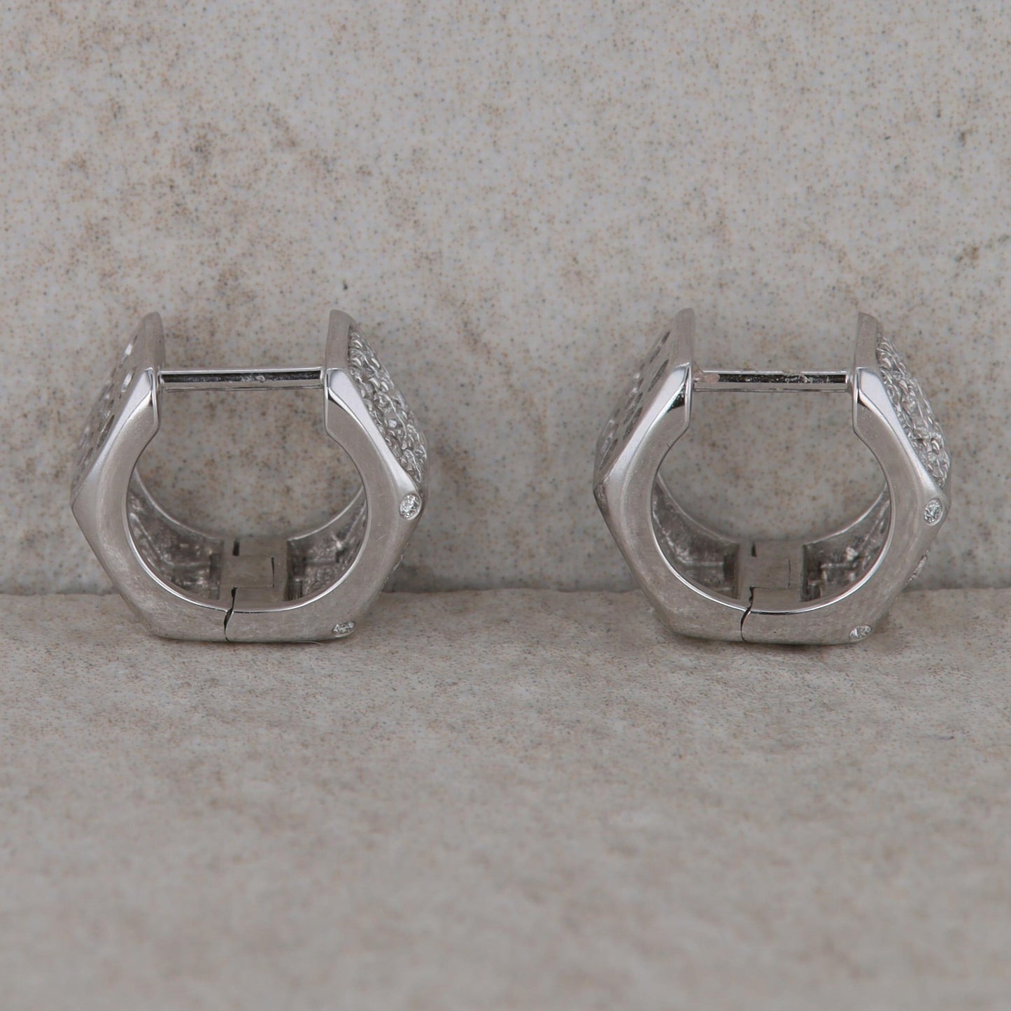 14k White Gold Diamond Huggie Hoop Style Earrings