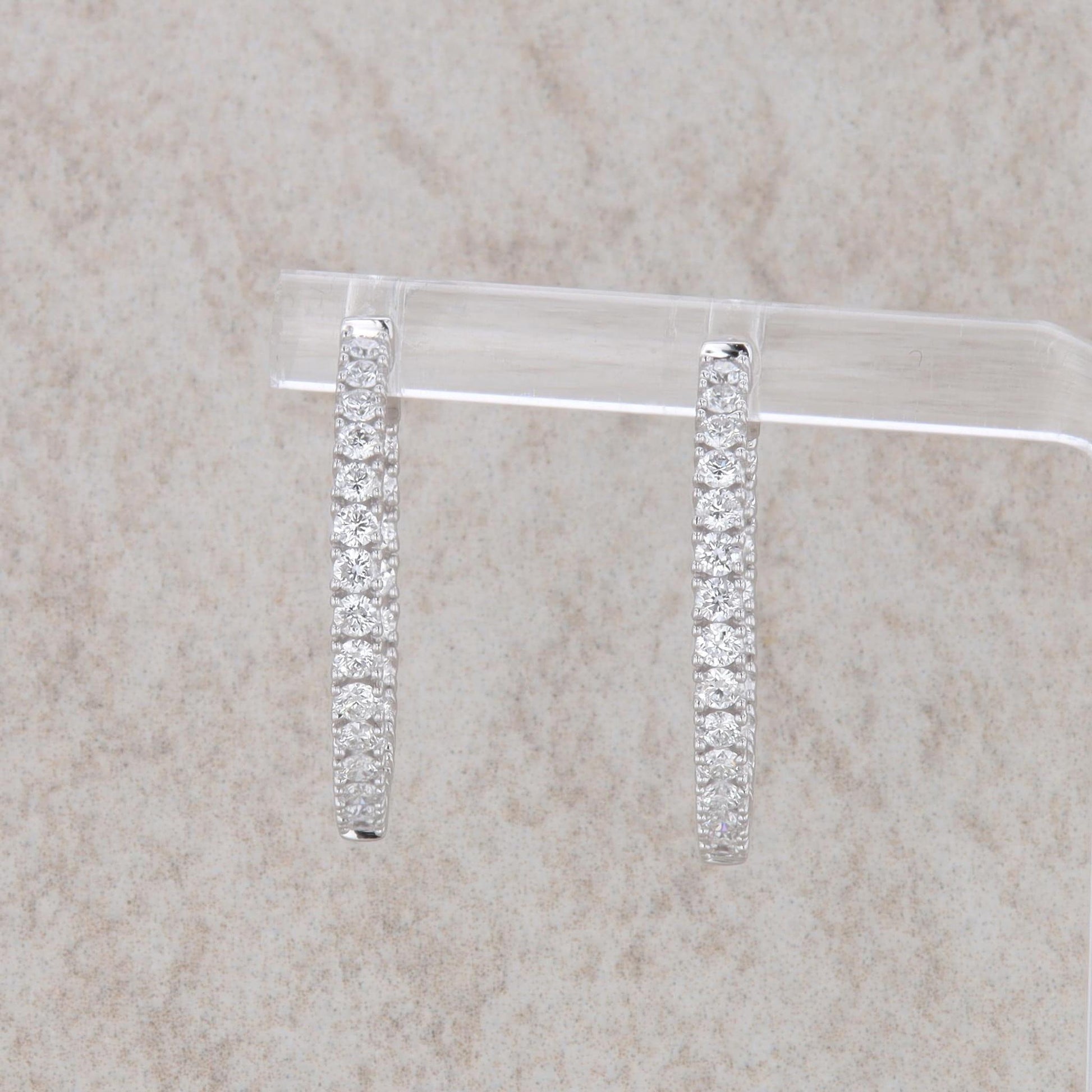 14k White Gold Inside and Outside Diamond Hoop Earrings