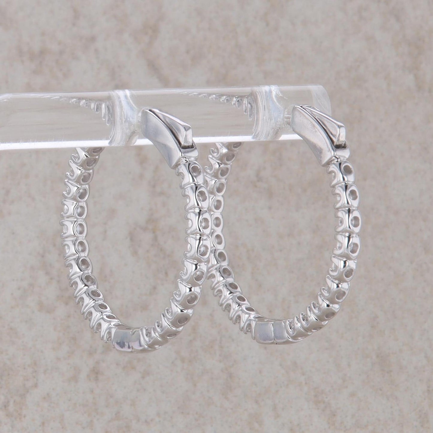 14k White Gold Inside and Outside Diamond Hoop Earrings