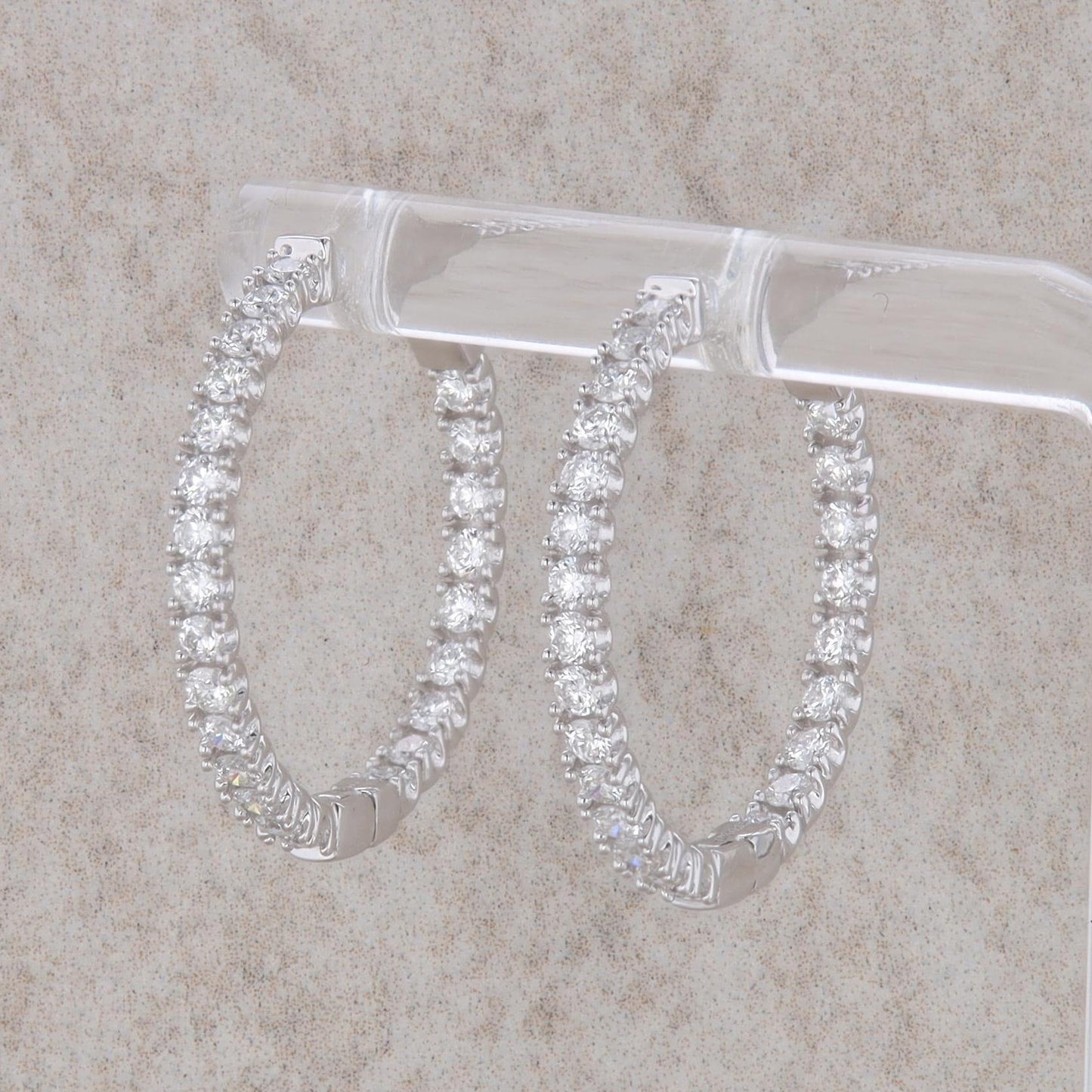 14k White Gold Inside and Outside Diamond Hoop Earrings