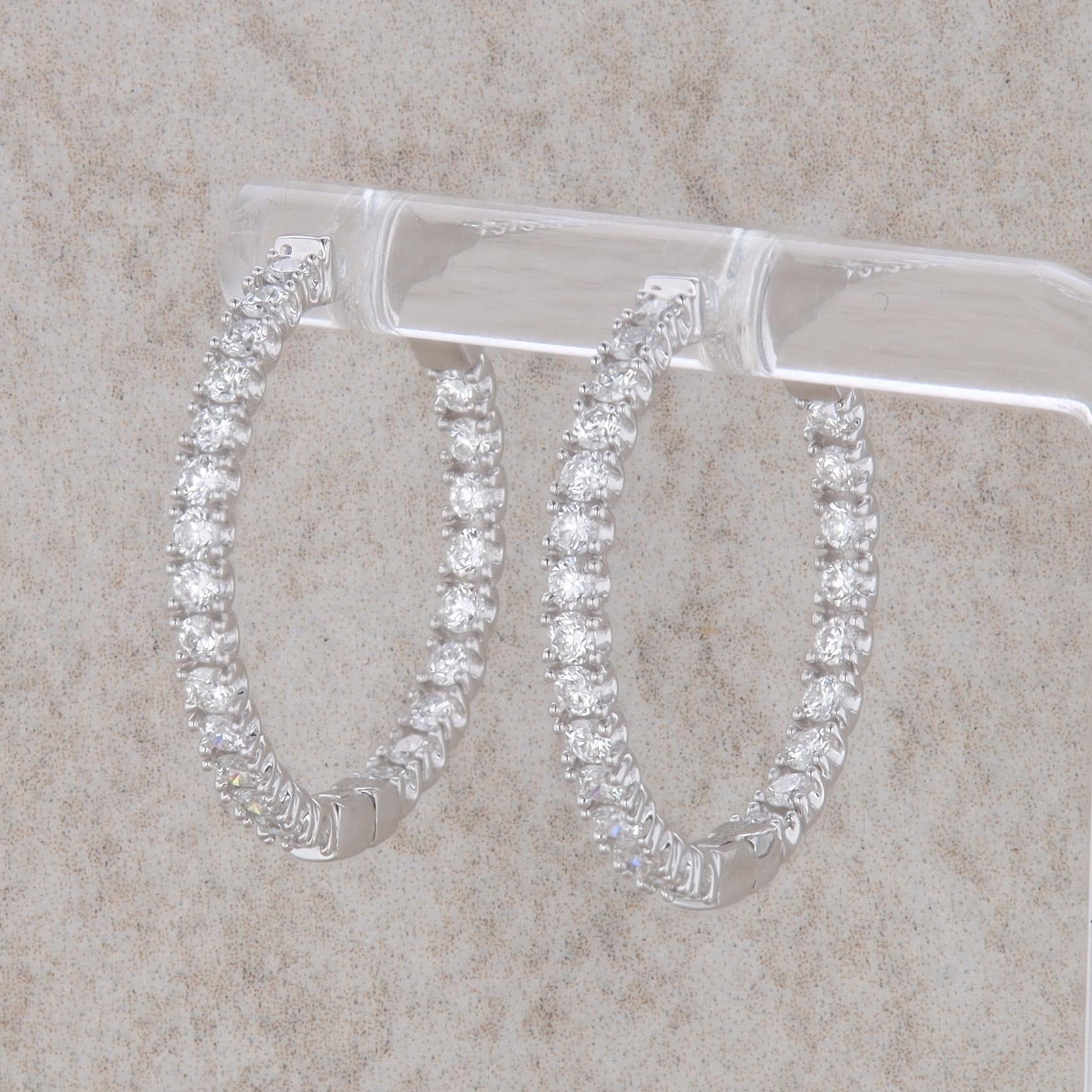 14k White Gold Inside and Outside Diamond Hoop Earrings