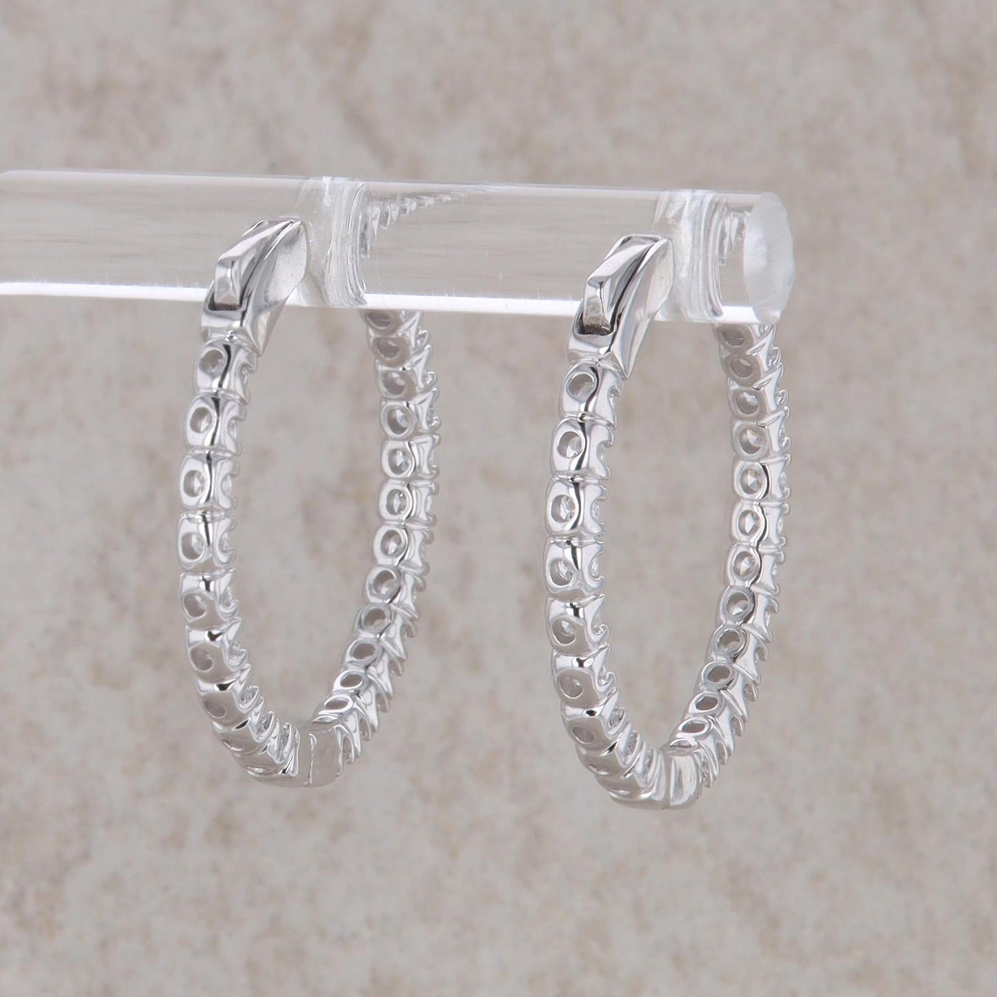 14k White Gold Inside and Outside Diamond Hoop Earrings