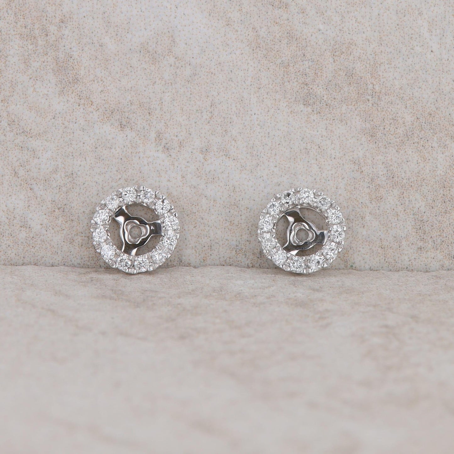 14k White Gold Diamond Circle Jacket Earrings