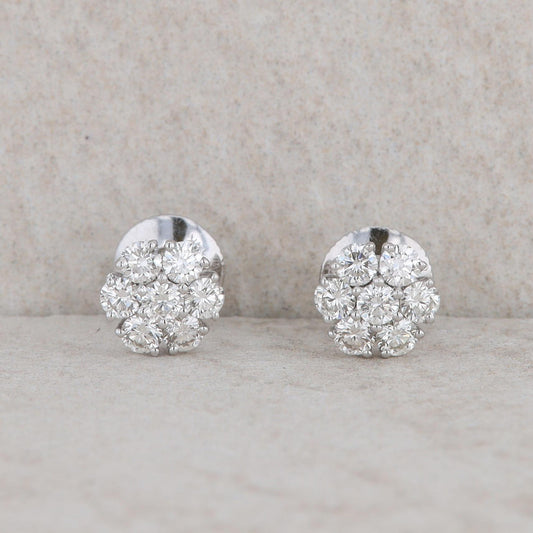 14k White Gold Cluster Diamond Stud Earrings