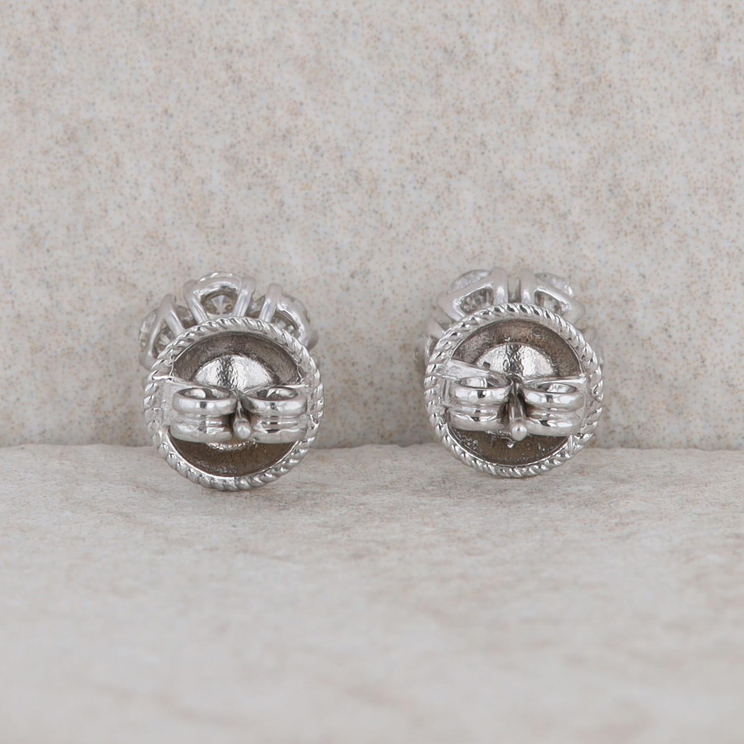 14k White Gold Cluster Diamond Stud Earrings