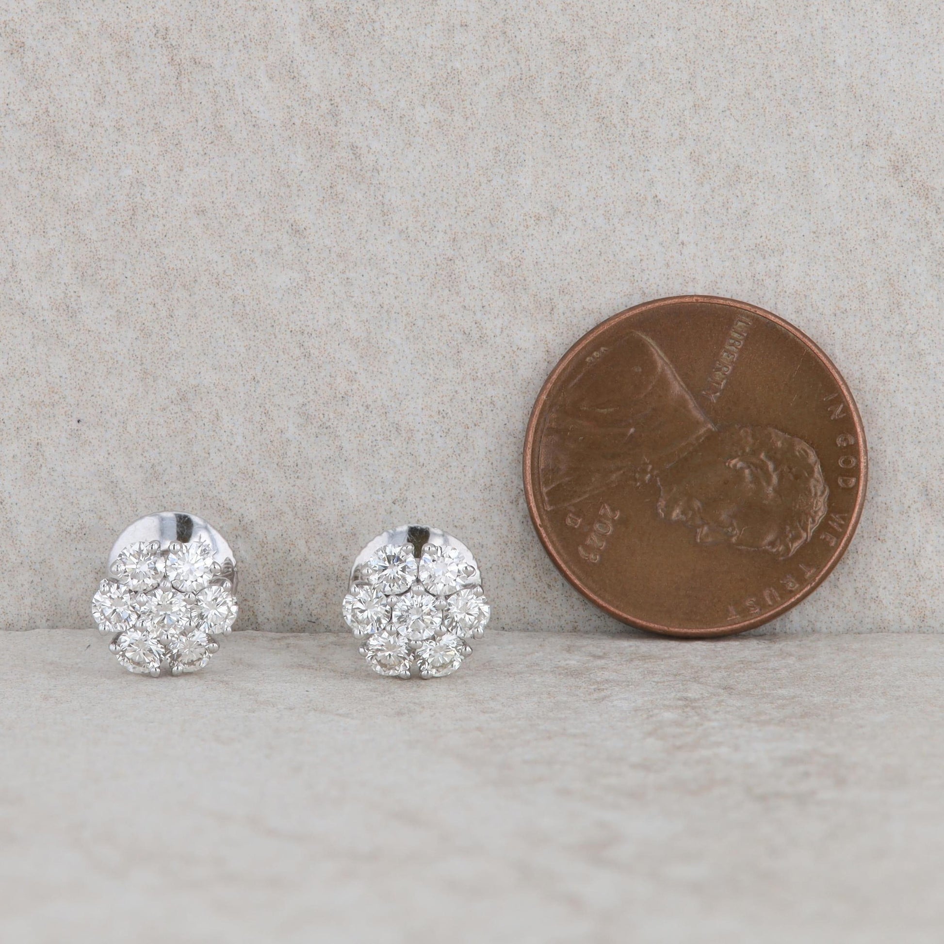 14k White Gold Cluster Diamond Stud Earrings