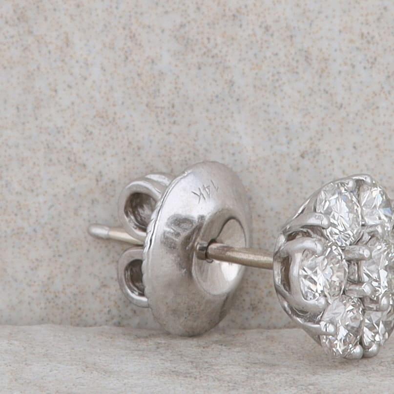 14k White Gold Cluster Diamond Stud Earrings