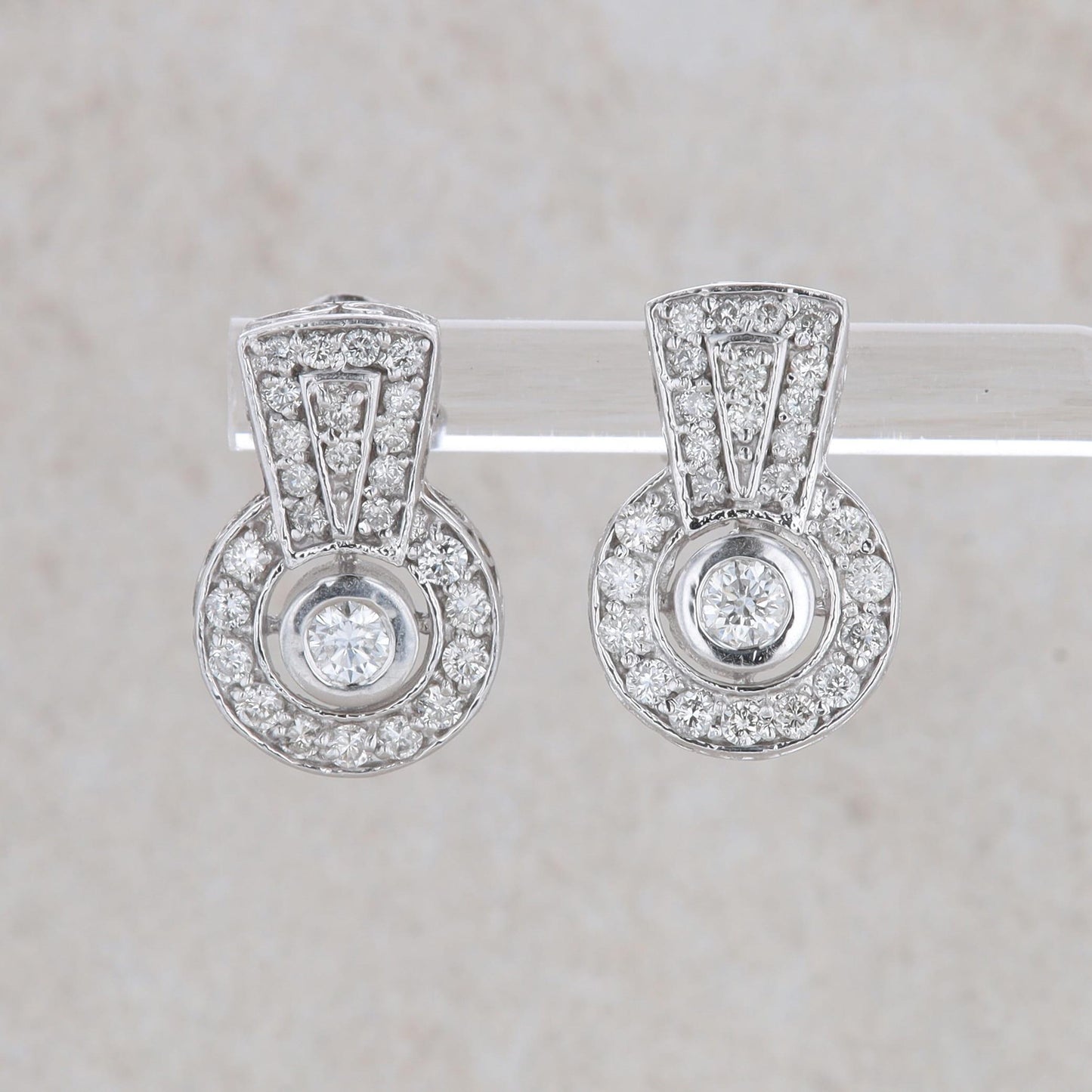 14k White Gold Diamond Art Deco Style Stud Earrings