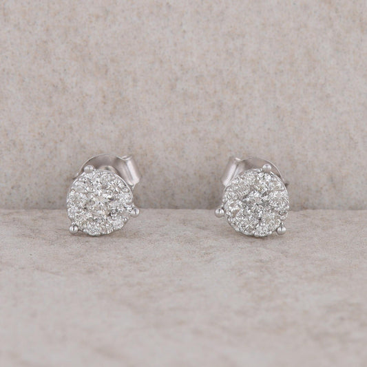 14k White Gold Cluster Fantasy Set Round Diamond Stud Earrings