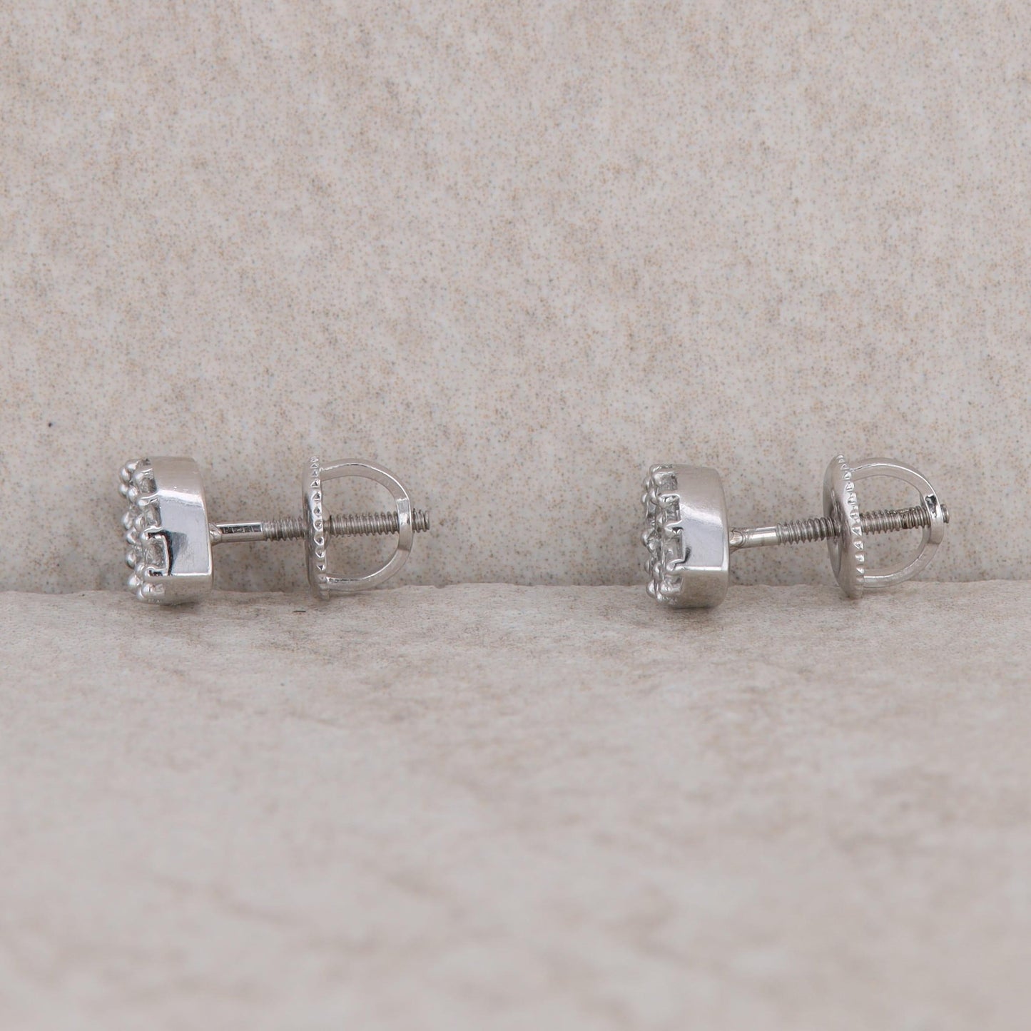 14k White Gold Marquise Shaped Cluster Diamond Stud Earrings