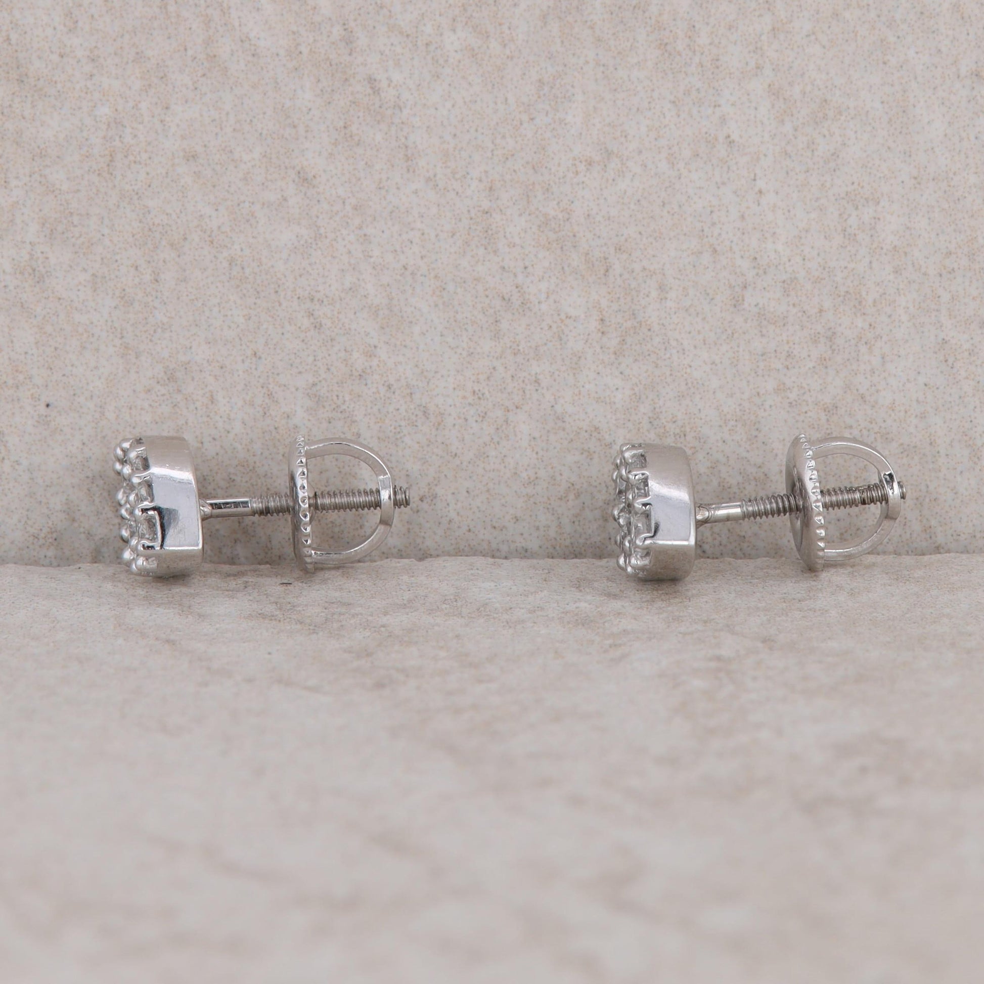 14k White Gold Marquise Shaped Cluster Diamond Stud Earrings