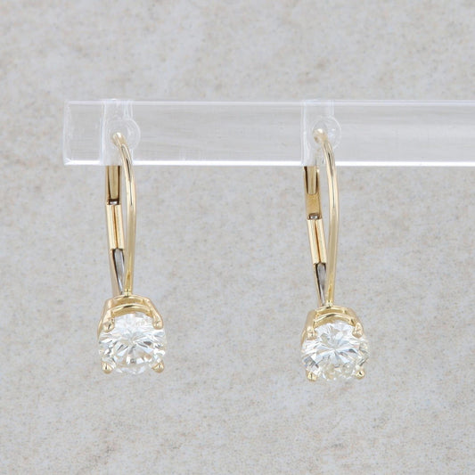 14k Yellow Gold Round Diamond Leverback Earrings