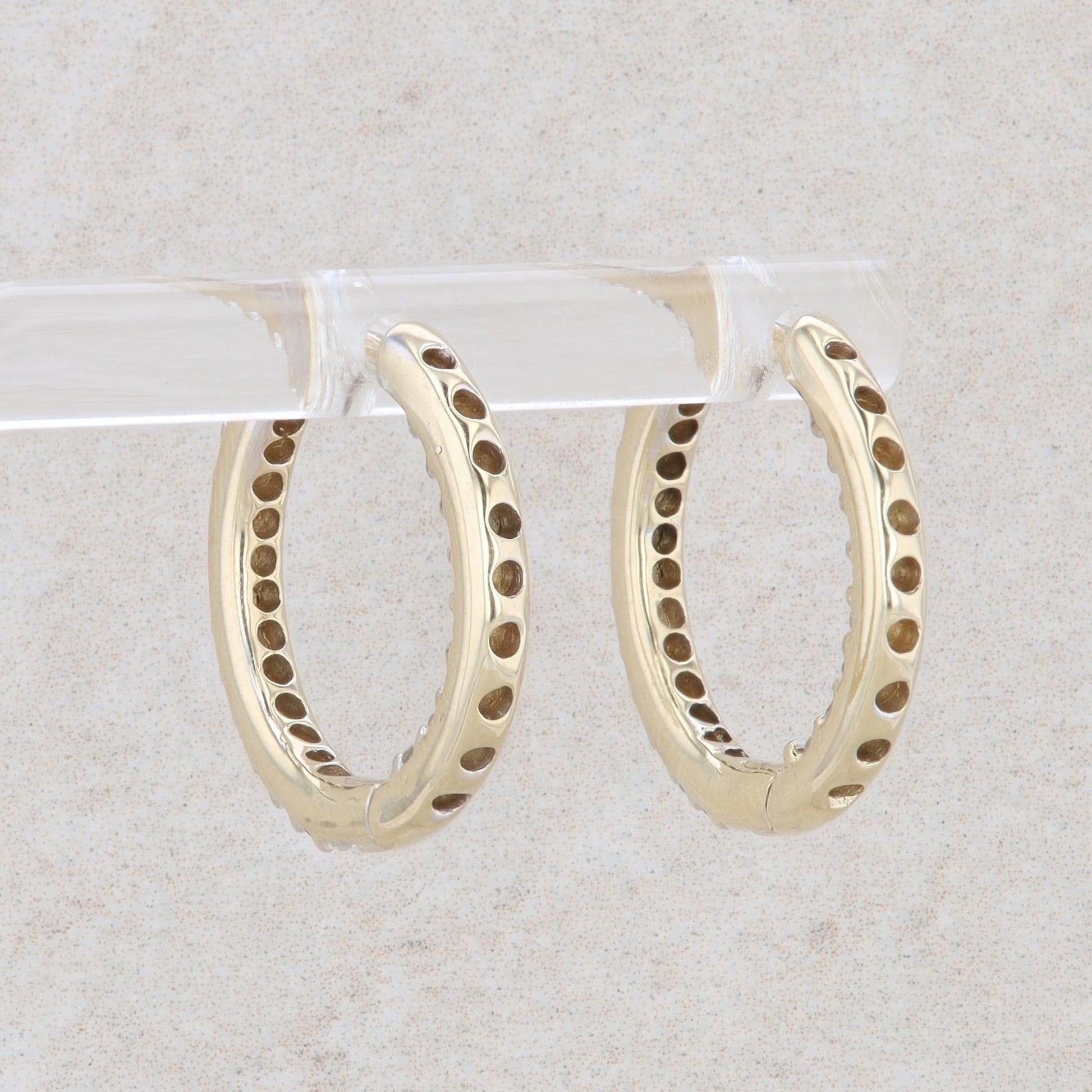 14k Yellow Gold 0.21 Carat Diamond In-Out Hoop Earrings