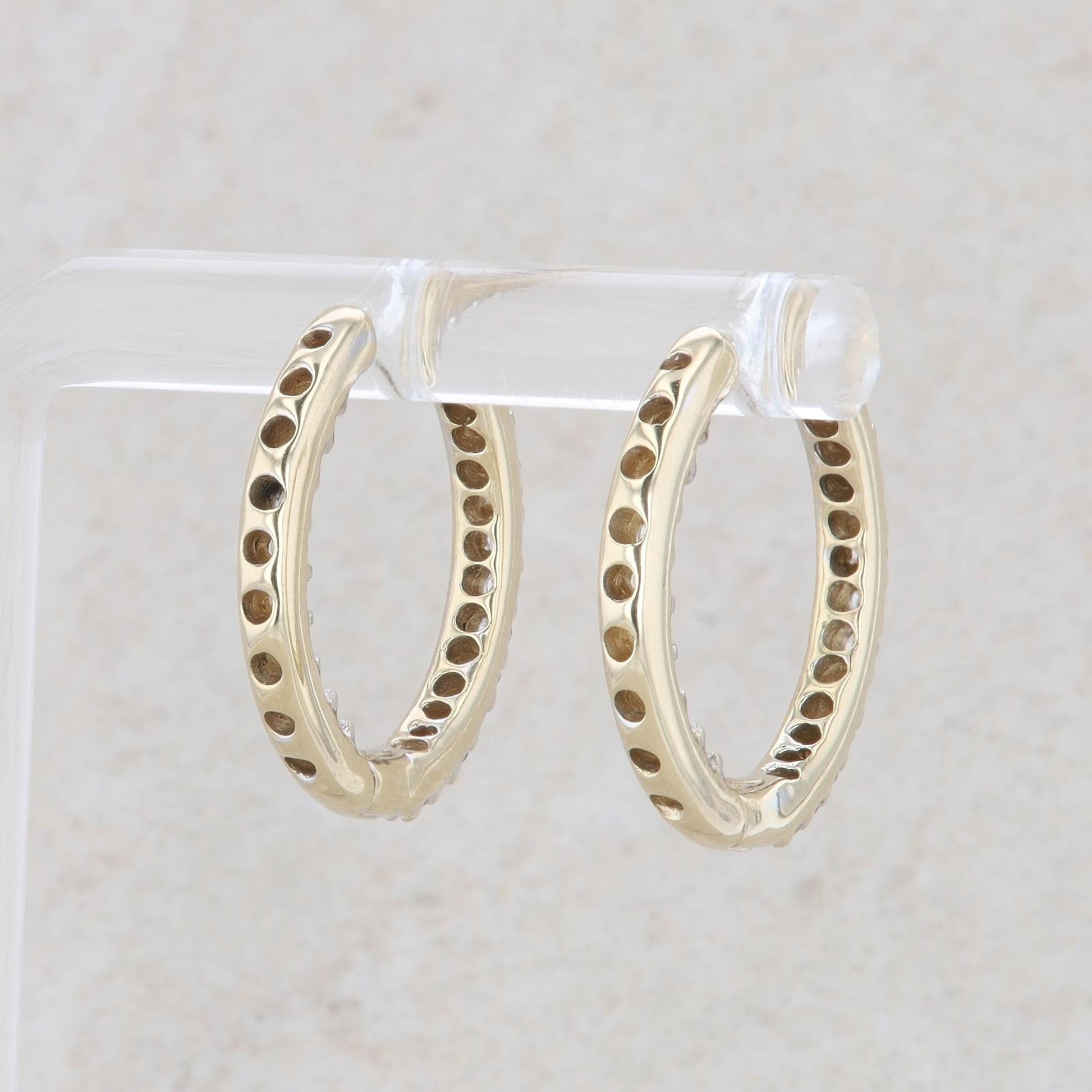 14k Yellow Gold 0.21 Carat Diamond In-Out Hoop Earrings