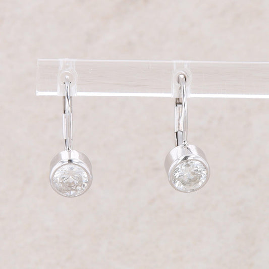 14k White Gold Bezel Set Round Diamond Leverback Earrings