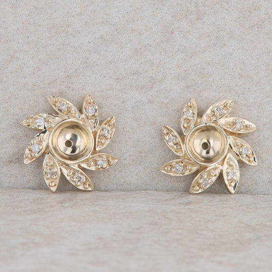 14k Yellow Gold Floral Earring Jackets for Pearls