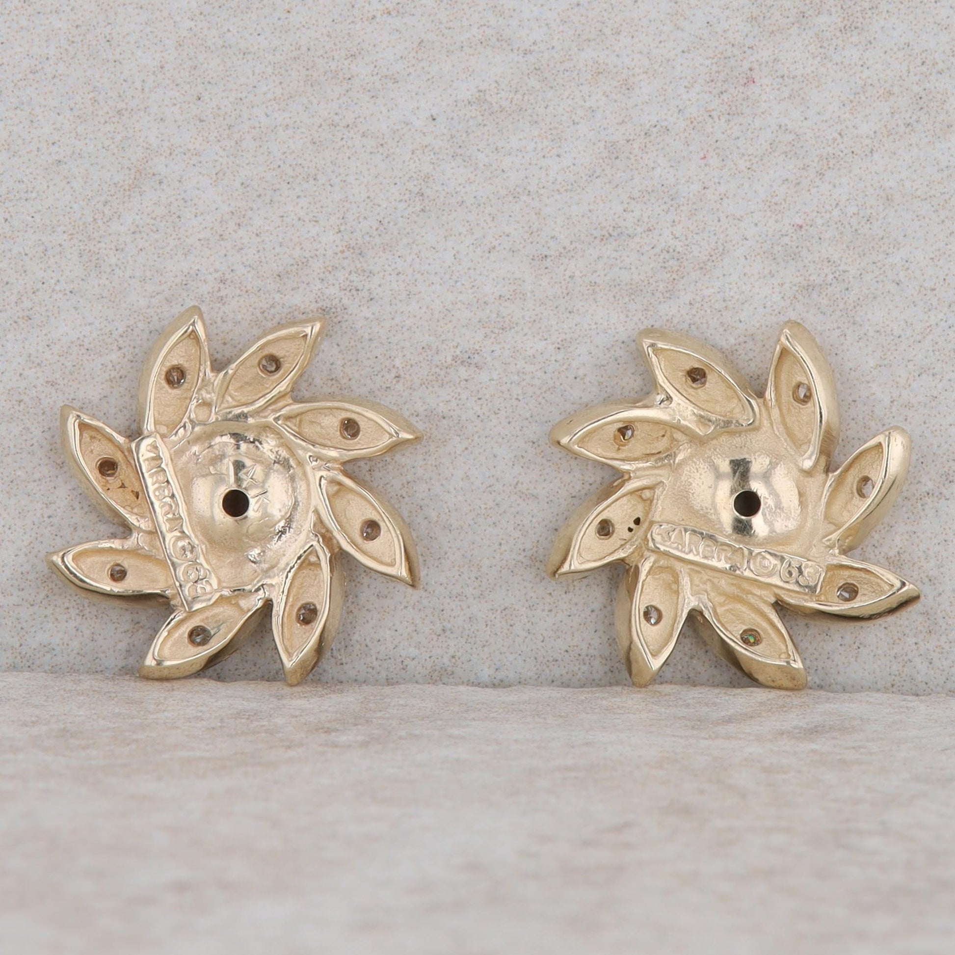 14k Yellow Gold Floral Earring Jackets for Pearls