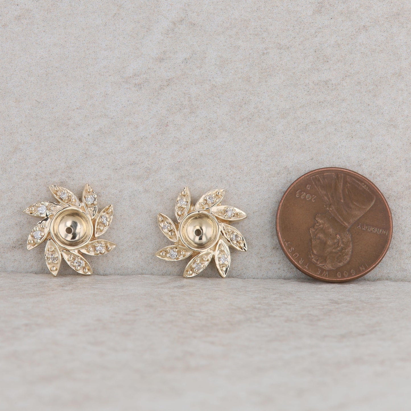 14k Yellow Gold Floral Earring Jackets for Pearls