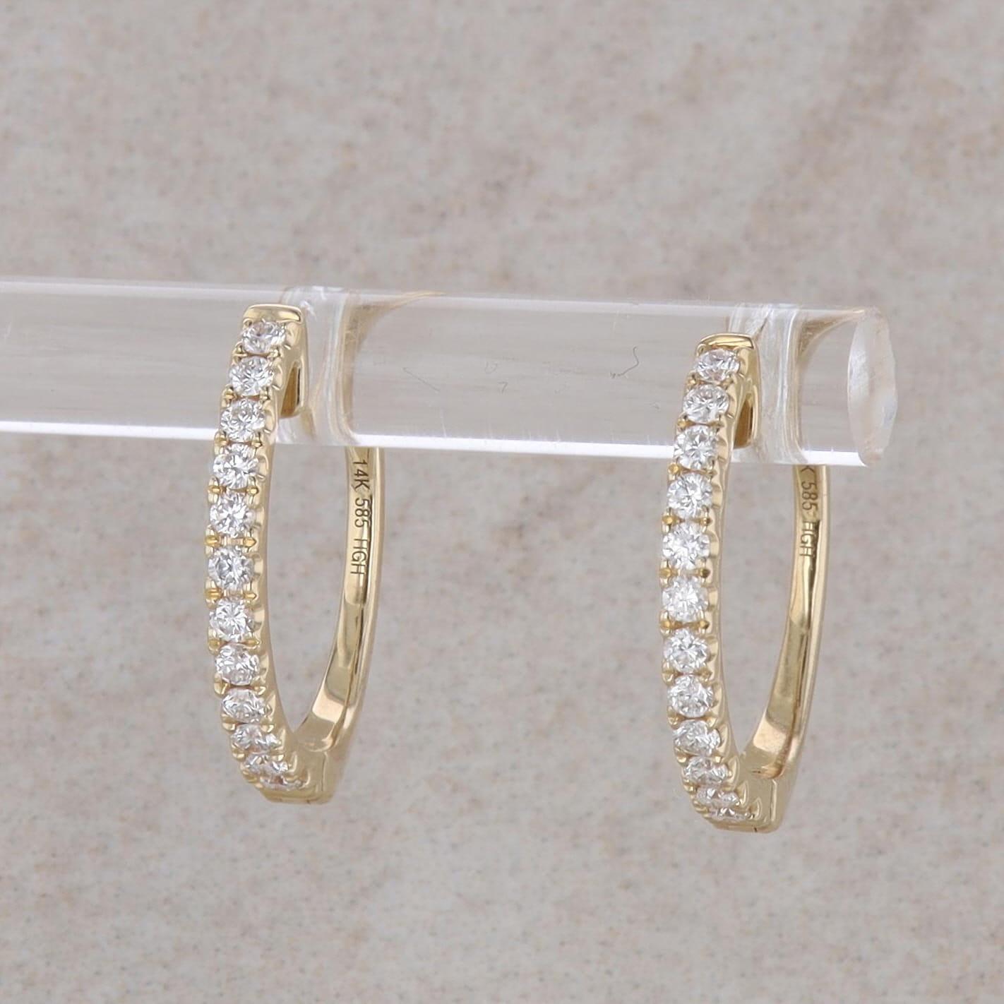 14k Yellow Gold Diamond Hoop Earrings