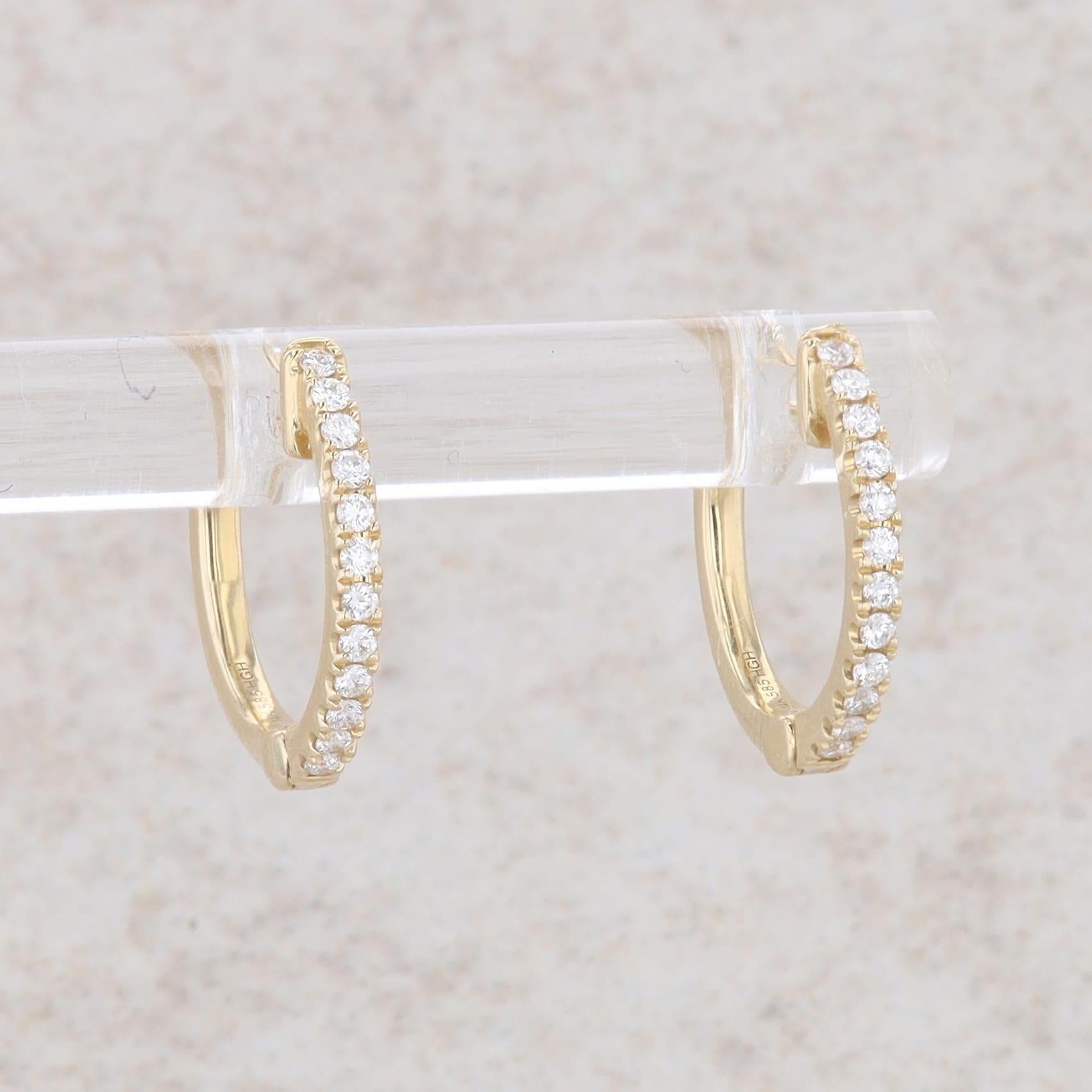 14k Yellow Gold Diamond Huggie Hoop Earrings