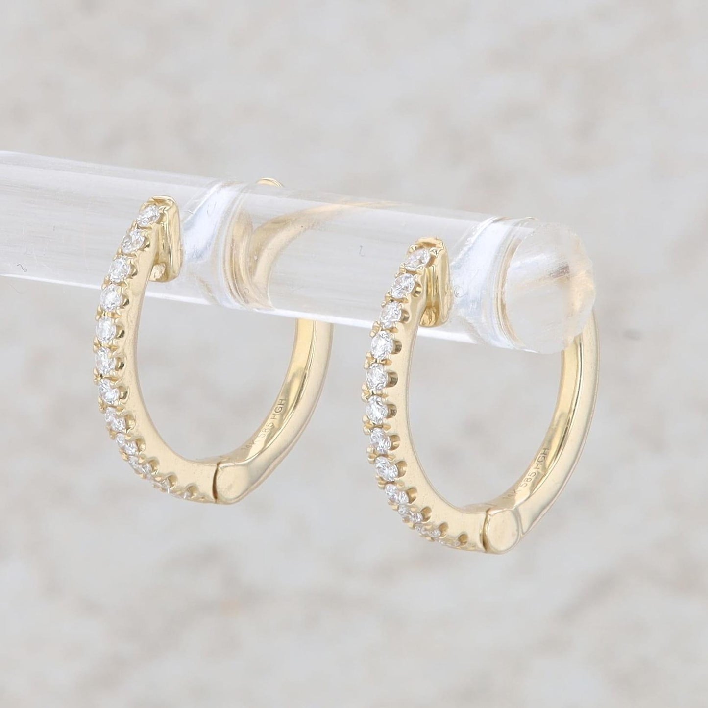 14k Yellow Gold Diamond Huggie Hoop Earrings