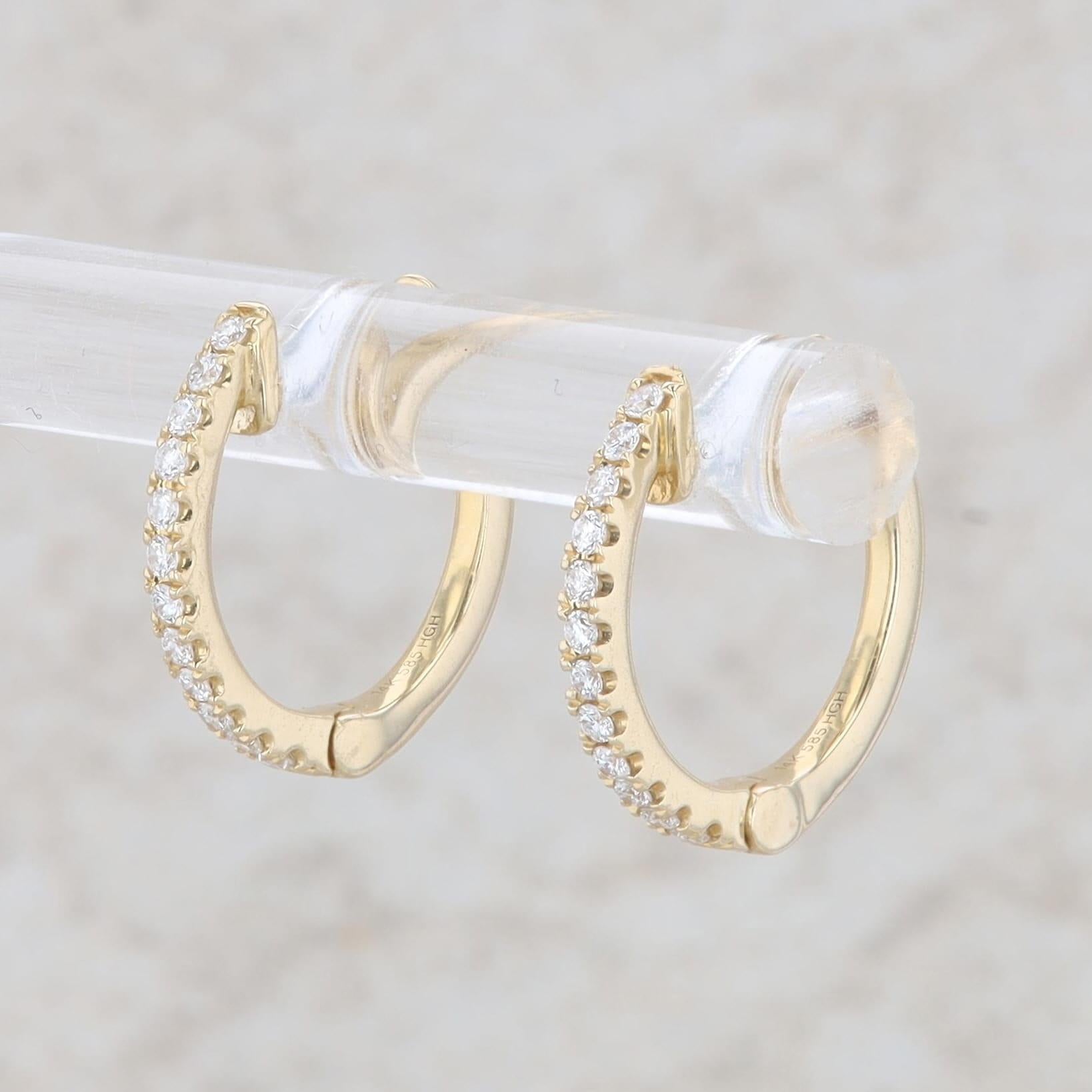 14k Yellow Gold Diamond Huggie Hoop Earrings