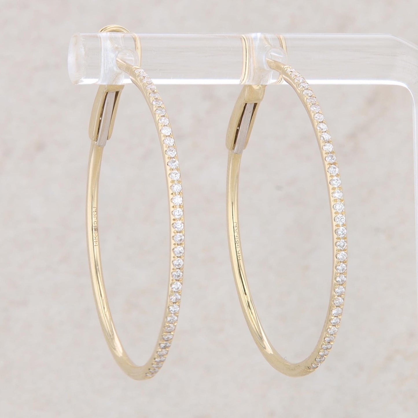 14k Yellow Gold Large Diamond Hoop Earrings