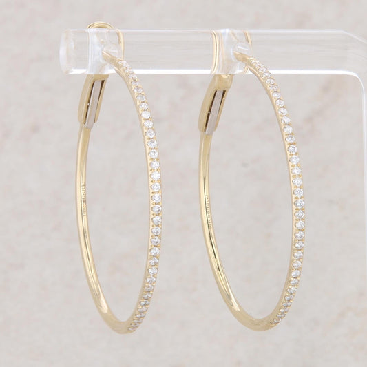 14k Yellow Gold Large Diamond Hoop Earrings