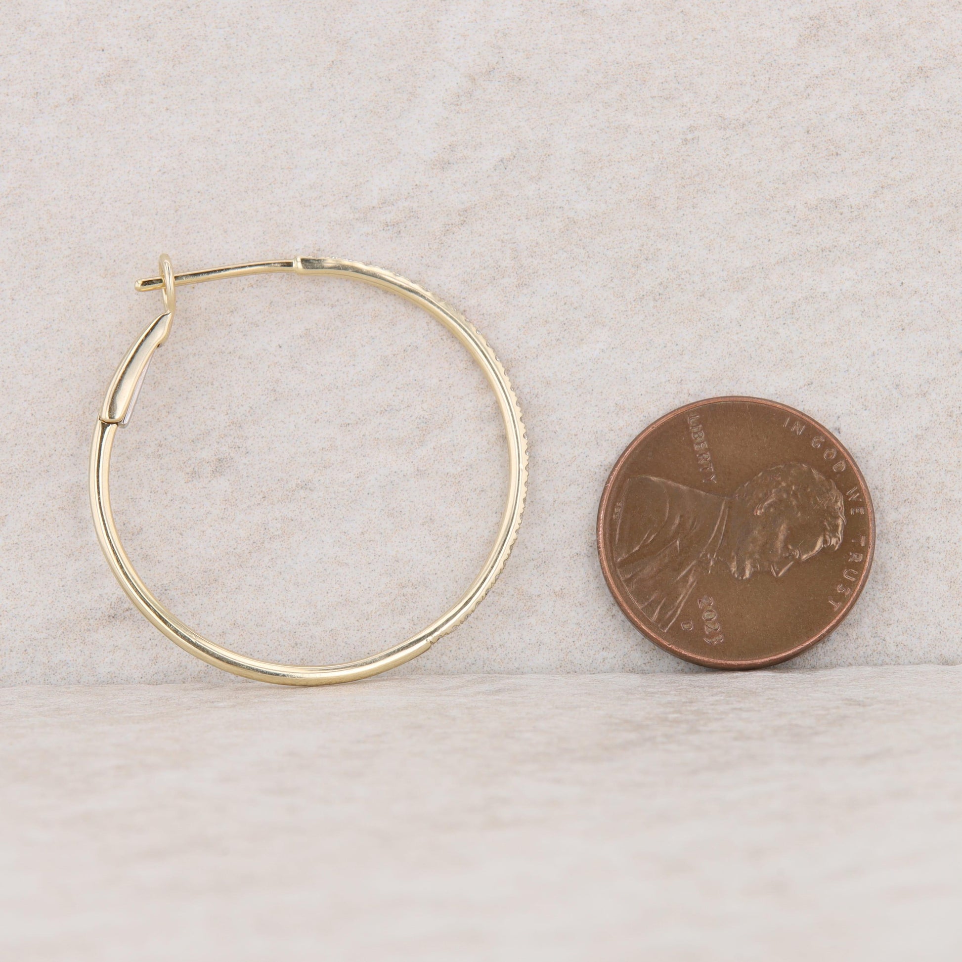 14k Yellow Gold Large Diamond Hoop Earrings