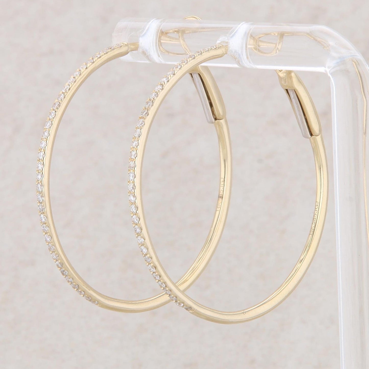 14k Yellow Gold Large Diamond Hoop Earrings