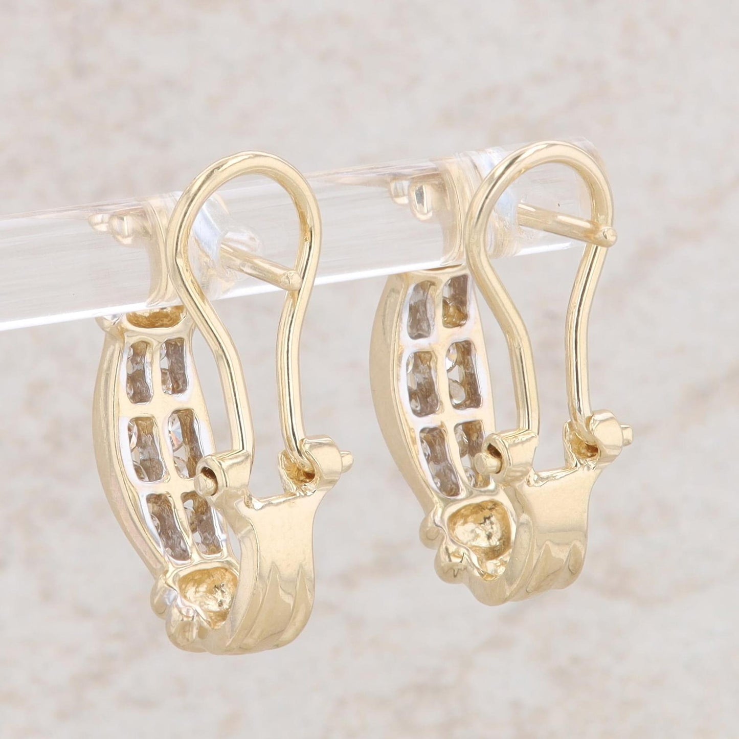 14k Yellow Gold Diamond J Style Hoops