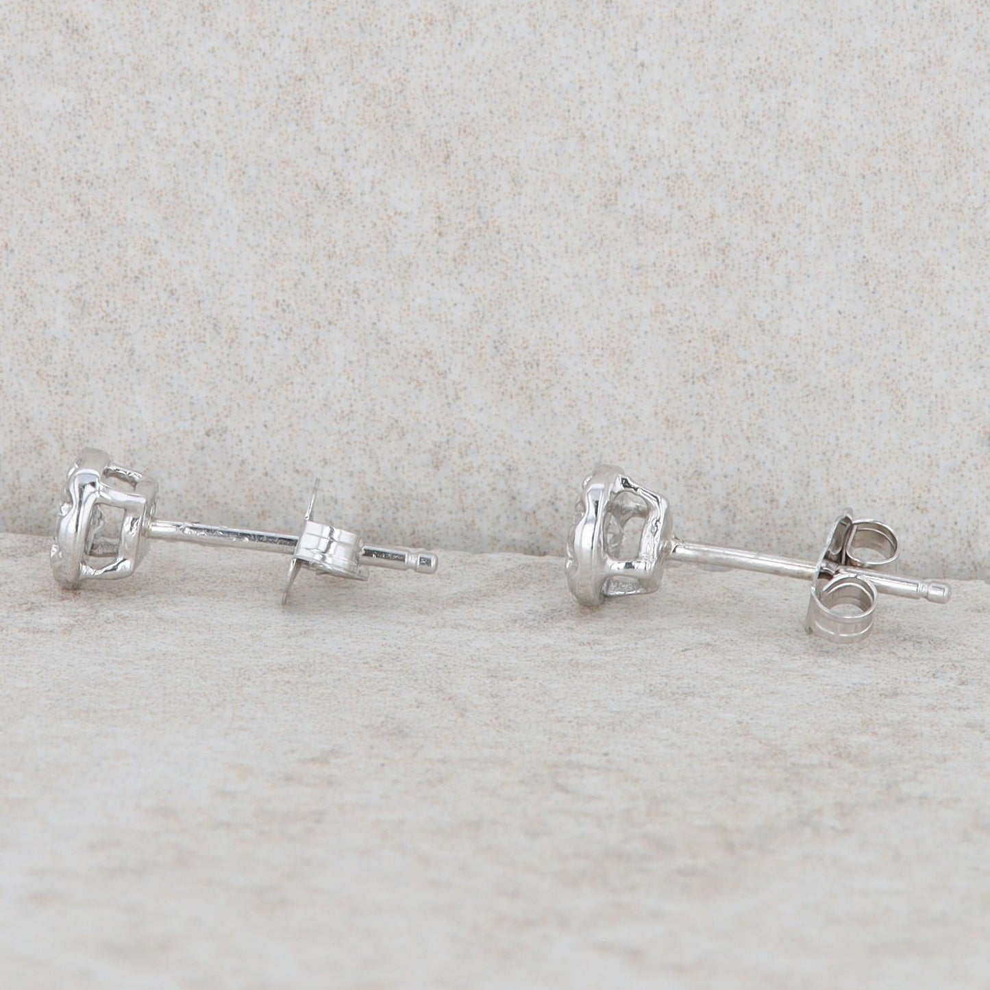 14k White Gold Illusion Plate Diamond Stud Earrings