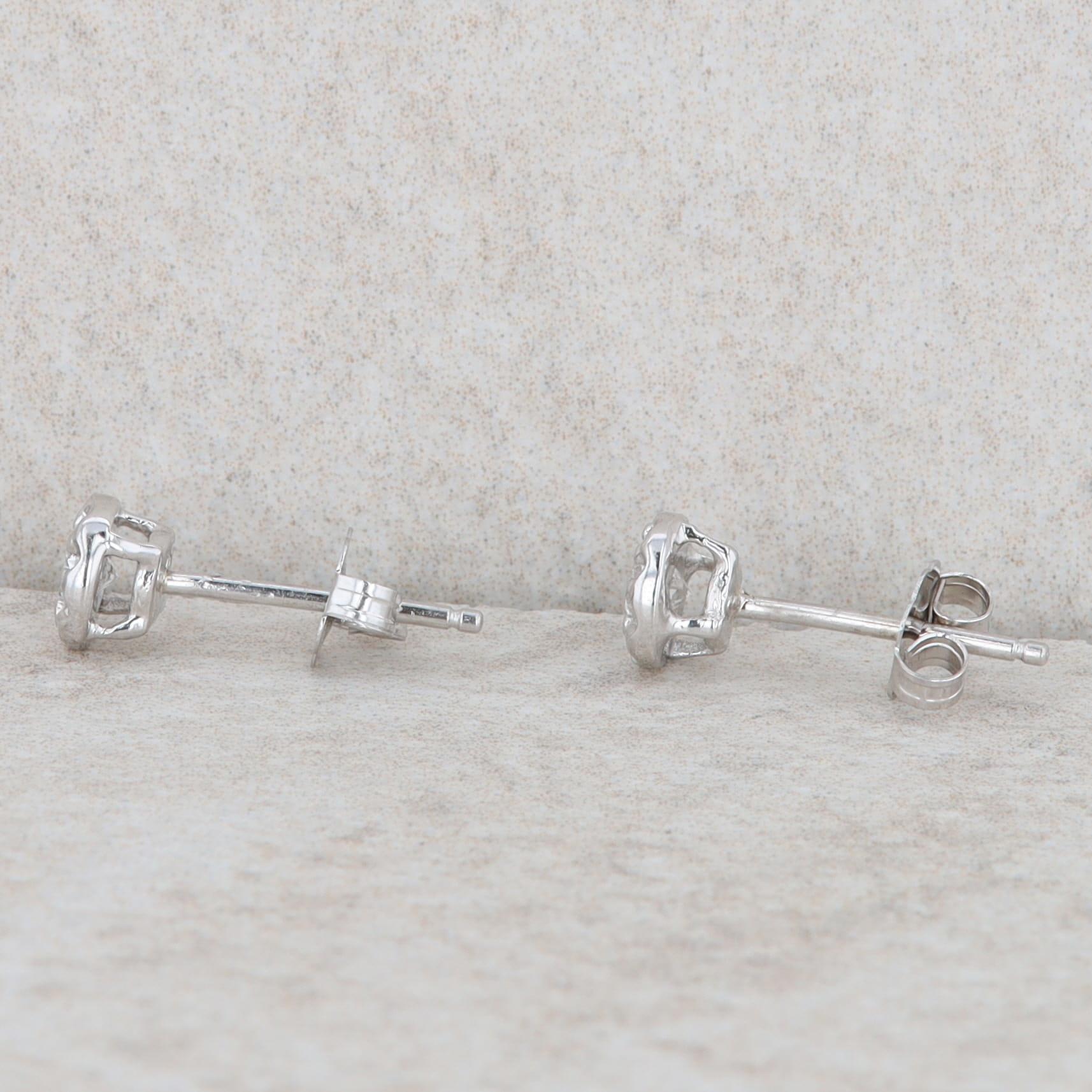 14k White Gold Illusion Plate Diamond Stud Earrings